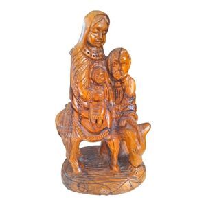Olive Wood Carving of Mary Joseph and baby Jesus Flight to Egypt via Donkey